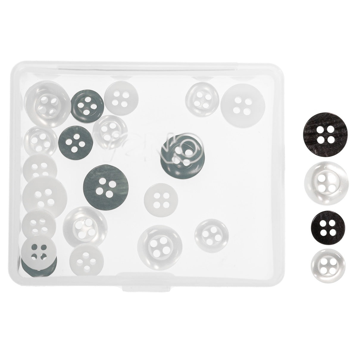 Nahaufnahme der Veno Hemdenknöpfe 9 mm – Detail der 4 Annählöcher